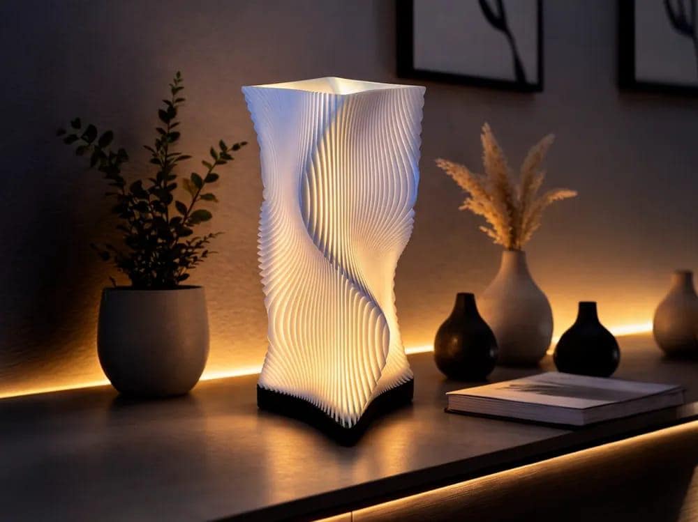 Modern Spiral Table Lamp, 3D Printed LED Night Light, Minimalist Bedside Lighting