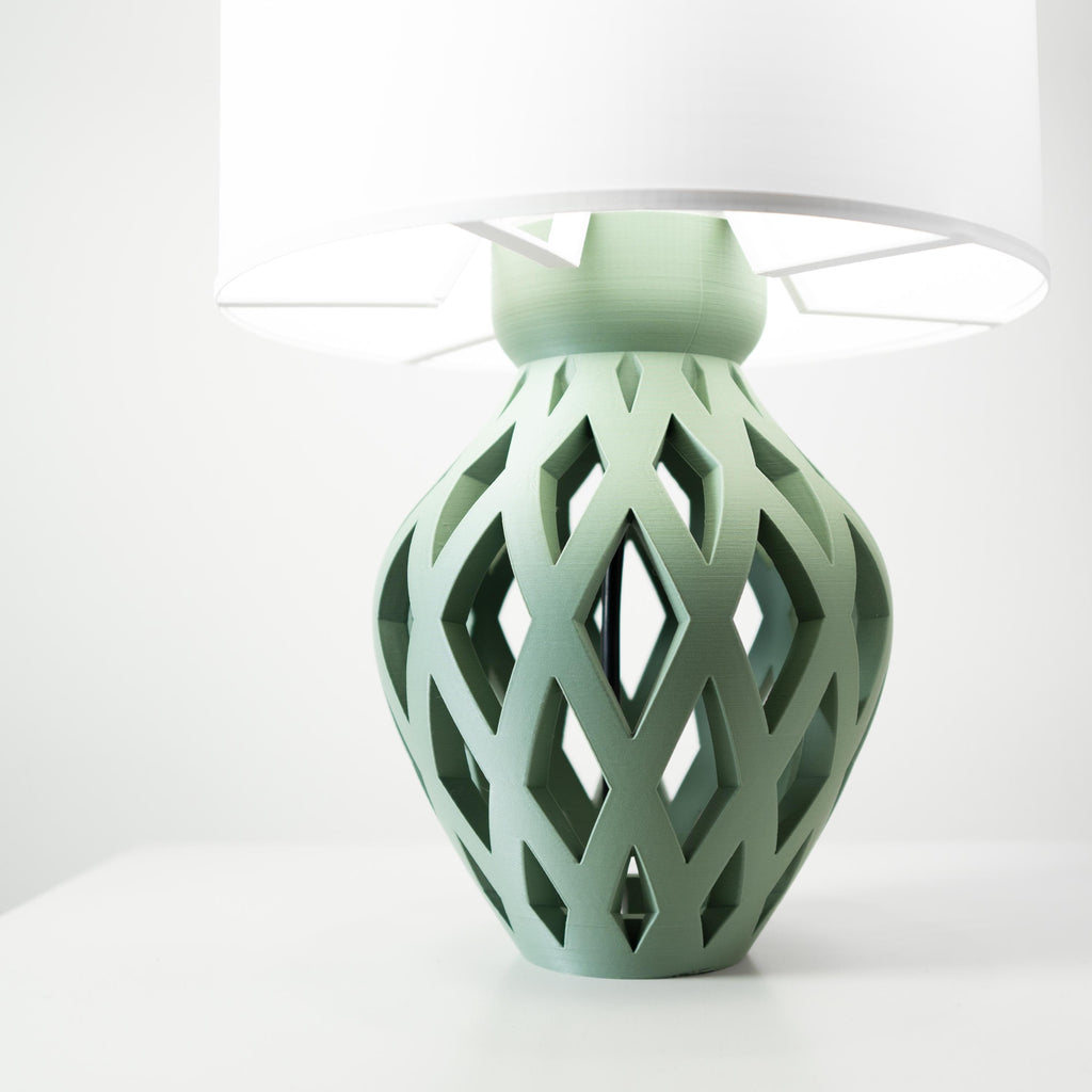ADANI Geometric 3D Printed Table Lamp – Sage Green Minimalist Home Decor Light (etsy image id: 7865008076)