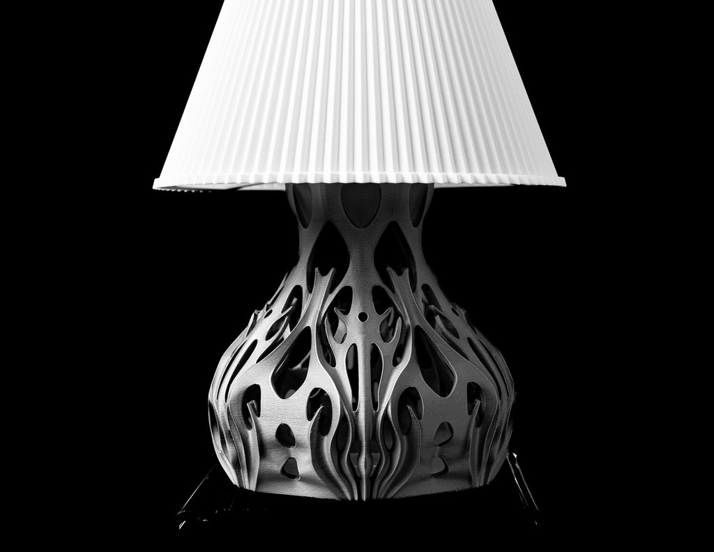 Sculptural 3D Printed Lamp – Organic Flame Form, Matte Black Art Light (etsy image id: 7865123584)