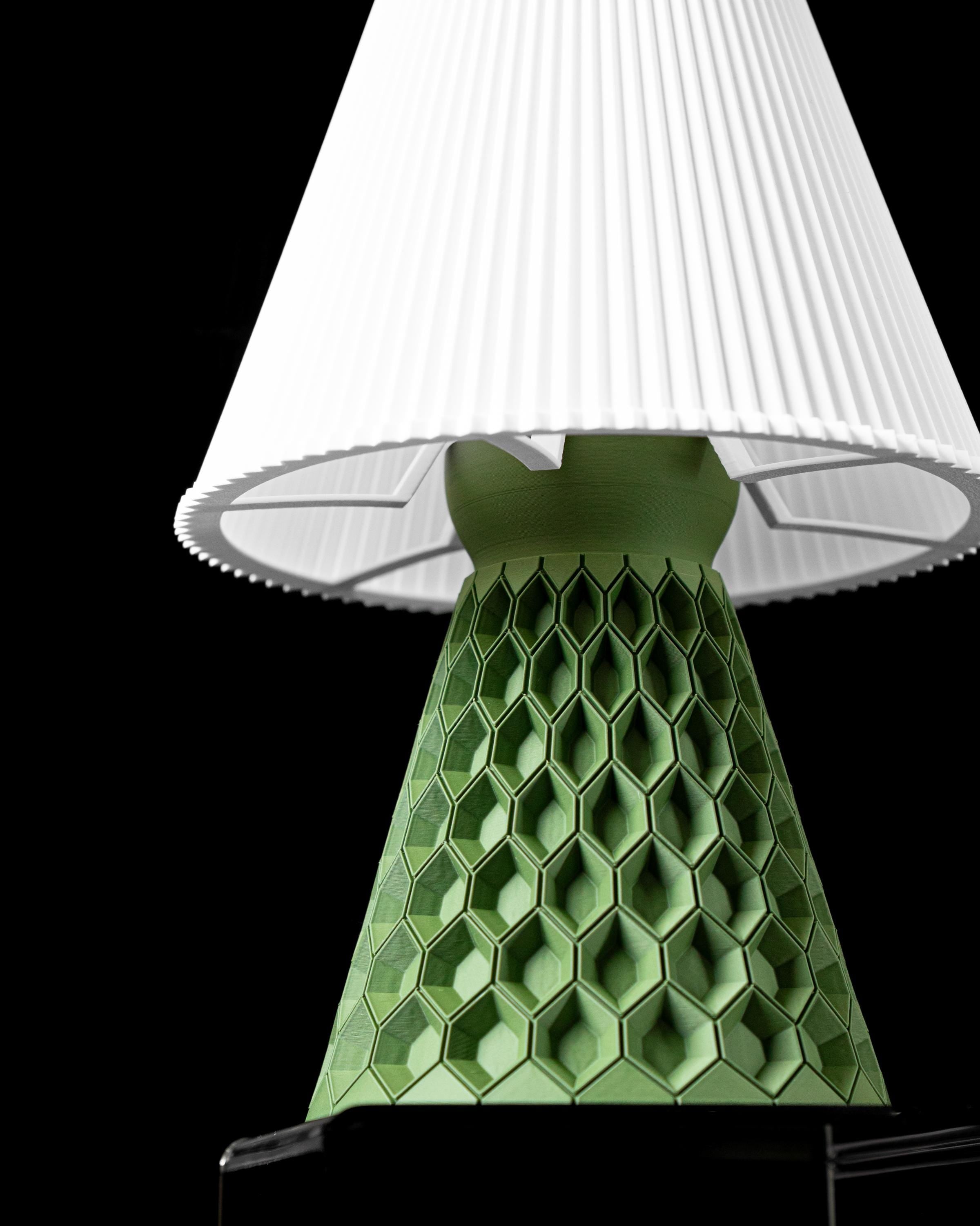 HEXA Lamp – 3D Printed Geometric Table Lamp, Sage Green Honeycomb Design (etsy image id: 7865135548)