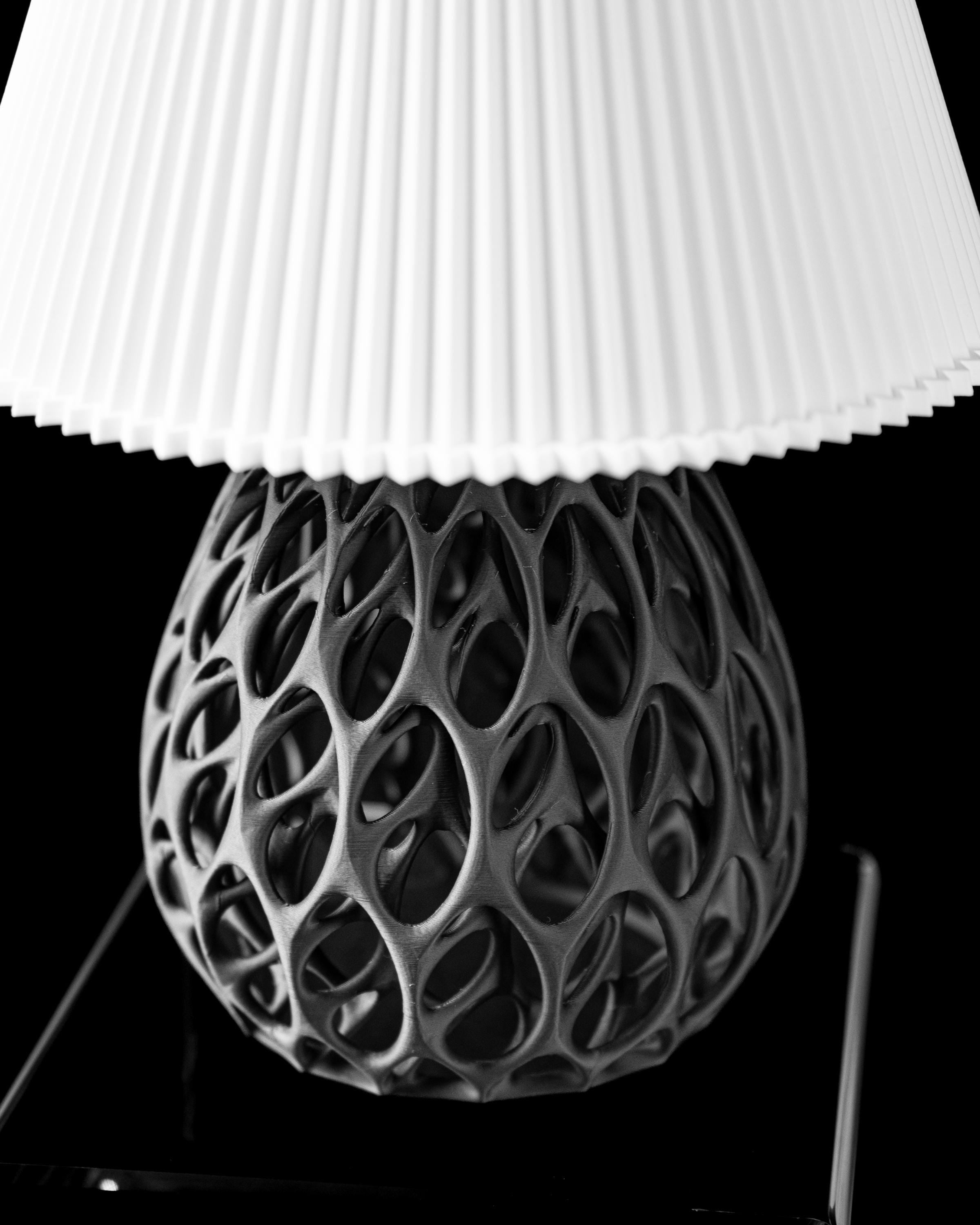 INVADER 02 - 3D Printed Sculptural Table Lamp – Organic Oval Lattice, Matte Grey Design (etsy image id: 7865148452)