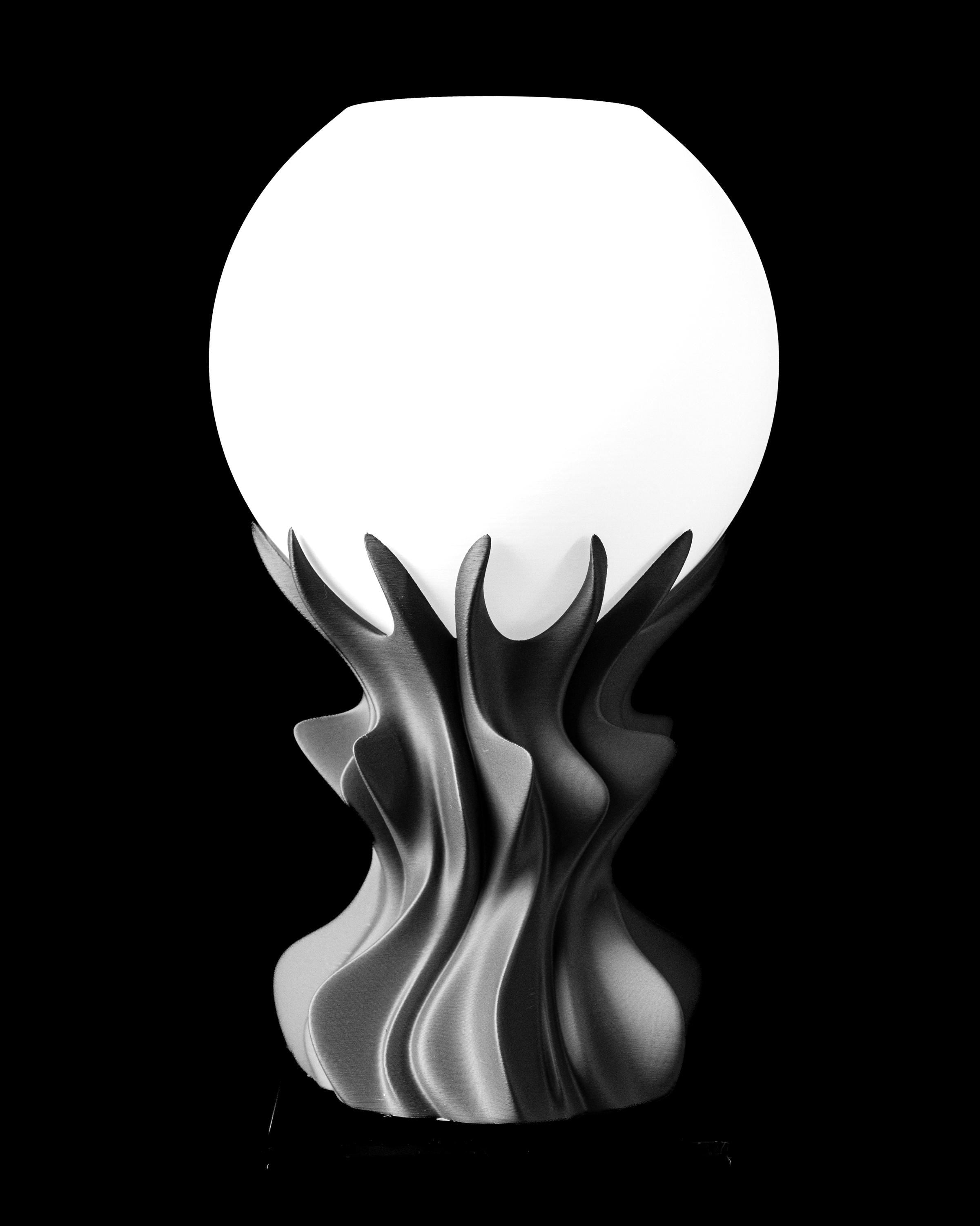 ORB 3D Printed Lamp – Sculptural Flame Wave Base, Globe Shade (LED Bulb Included) (etsy image id: 7865184636)