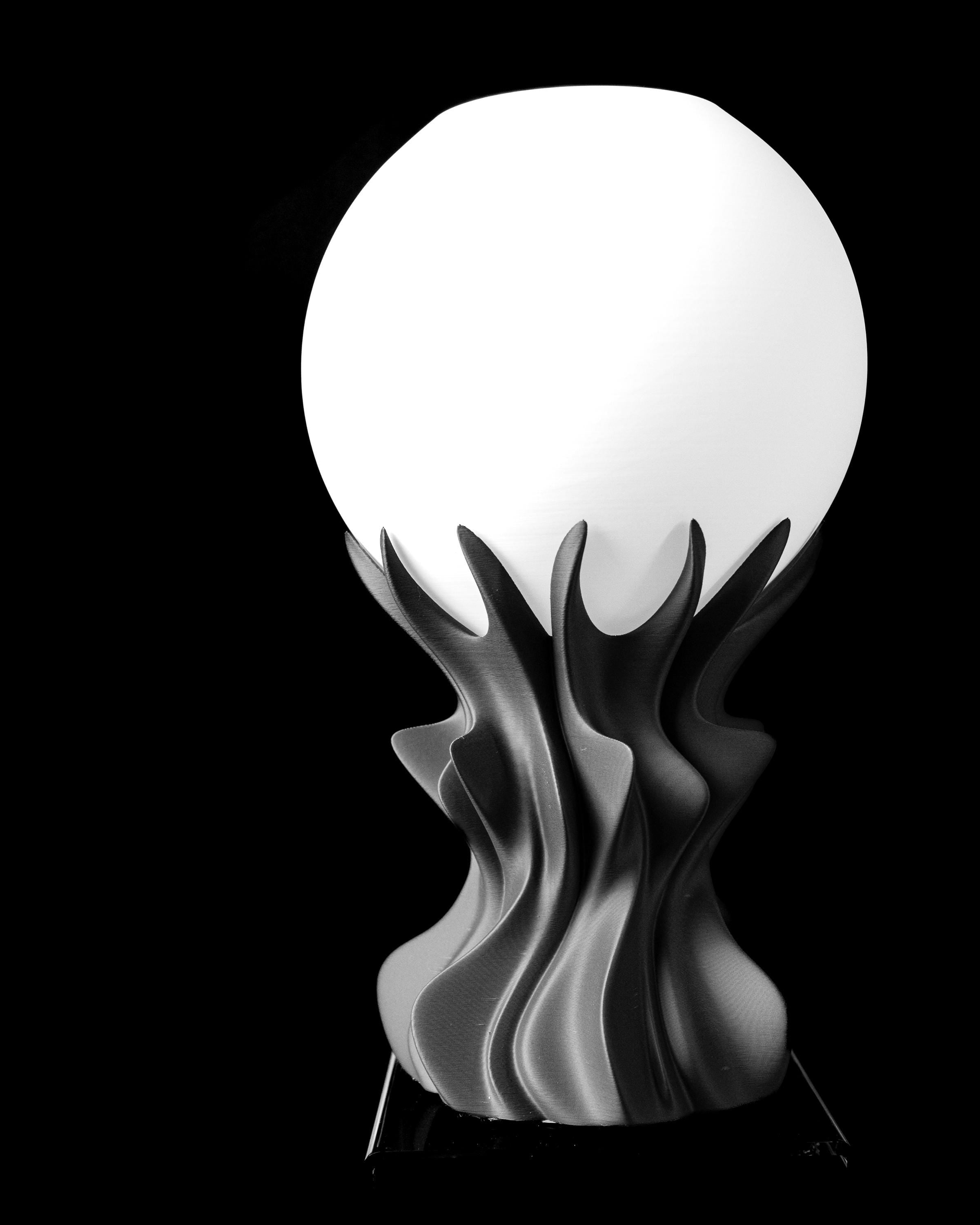 ORB 3D Printed Lamp – Sculptural Flame Wave Base, Globe Shade (LED Bulb Included) (etsy image id: 7865184700)