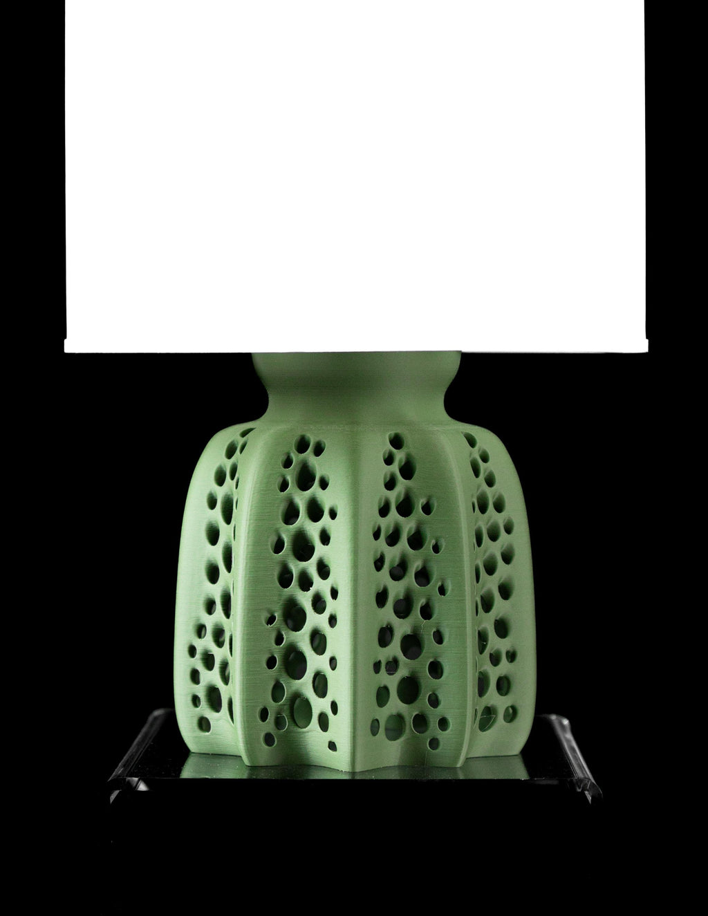 SEAFRONT 02 - 3D Printed Sculptural Table Lamp – Sage Green Perforated Faceted Form (Bulb Included) (etsy image id: 7865269926)