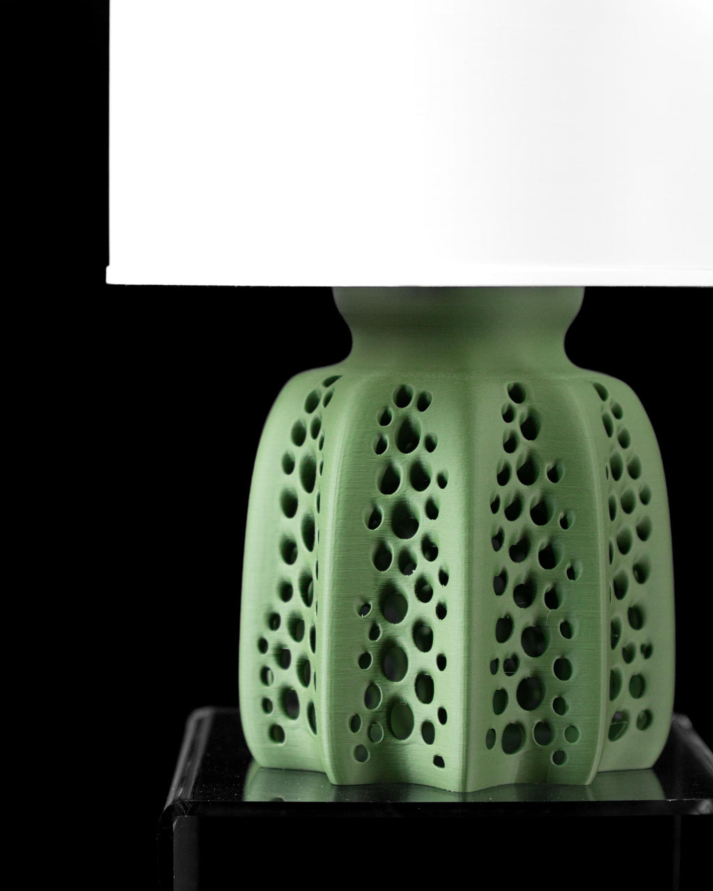 SEAFRONT 02 - 3D Printed Sculptural Table Lamp – Sage Green Perforated Faceted Form (Bulb Included) (etsy image id: 7865270096)