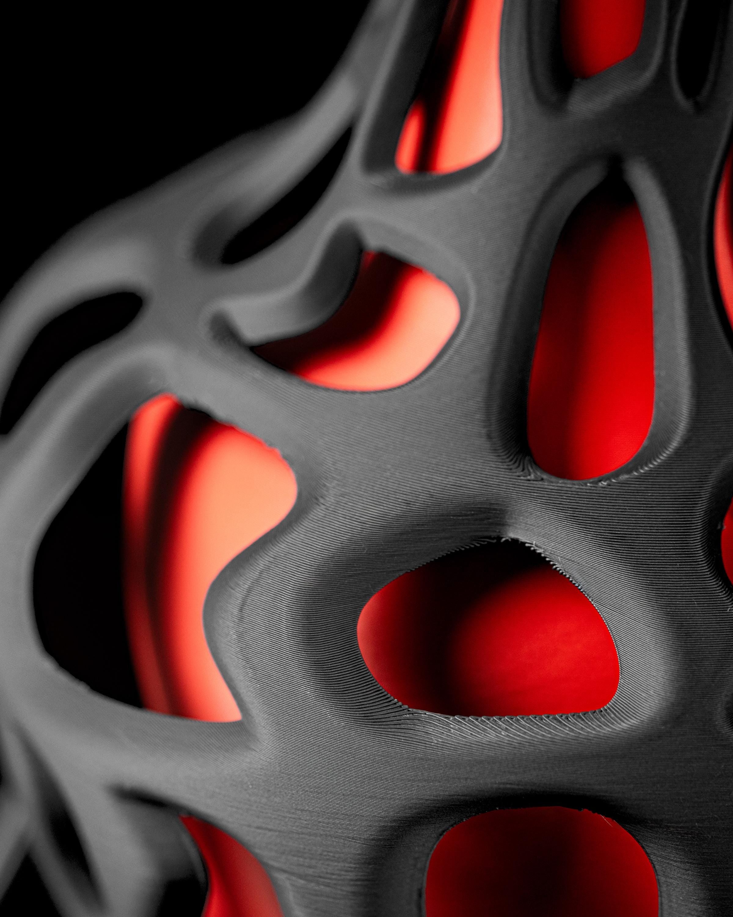 SLIME 3D Printed Voronoi Table Lamp – Organic Black Base, Red Inner Glow Bedside Light (etsy image id: 7865290654)