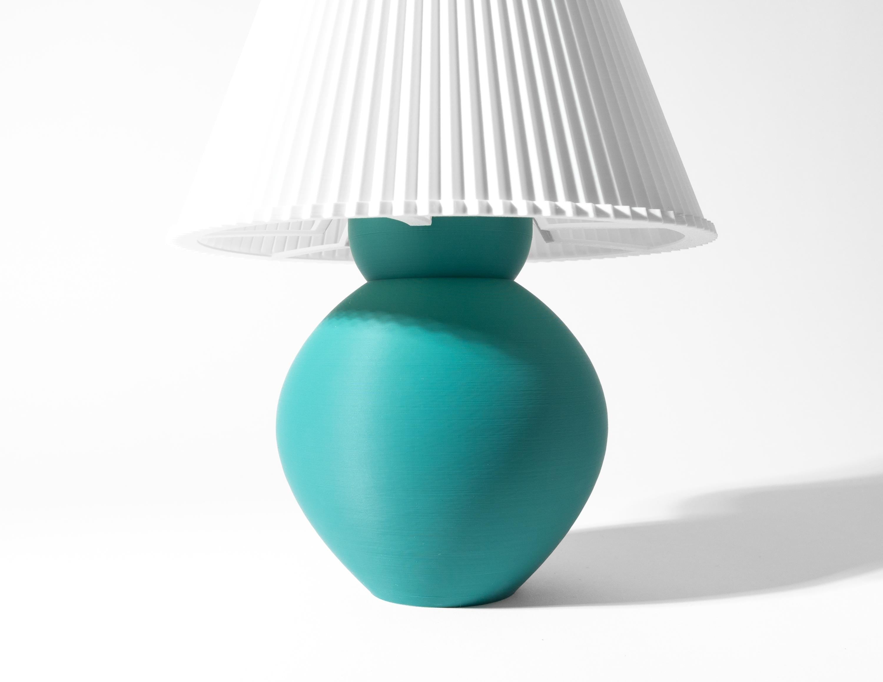 VIMA Teal 3D Printed Lamp – Round Ceramic Style Vase, Minimalist Bedside Light (etsy image id: 7865340092)