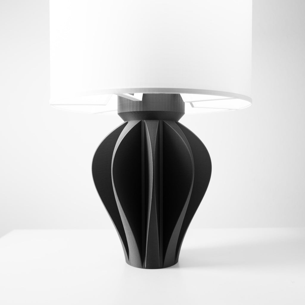 AKANI Lamp – Sculptural 3D Printed Table Lamp, Ambient Bedside Light, Matte Black PLA (etsy image id: 7912970469)