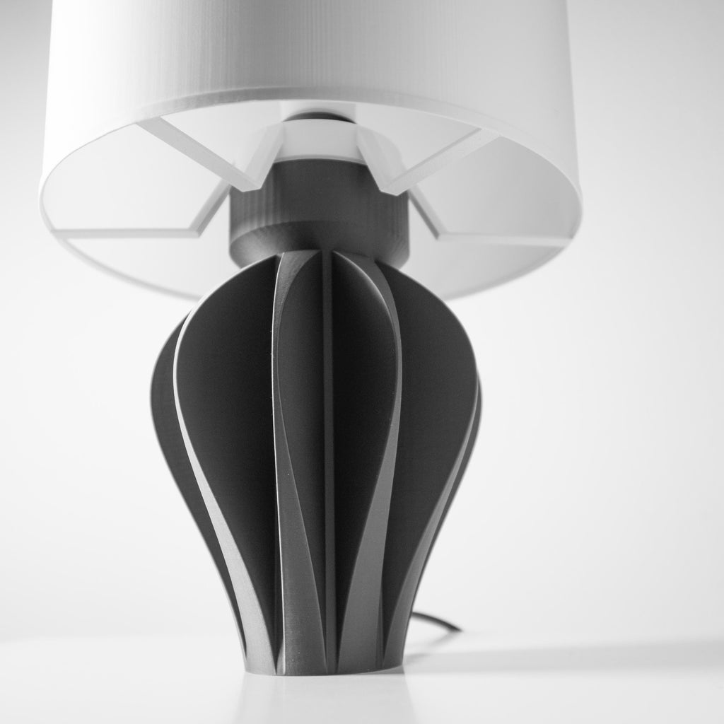 AKANI Lamp – Sculptural 3D Printed Table Lamp, Ambient Bedside Light, Matte Black PLA (etsy image id: 7912970487)
