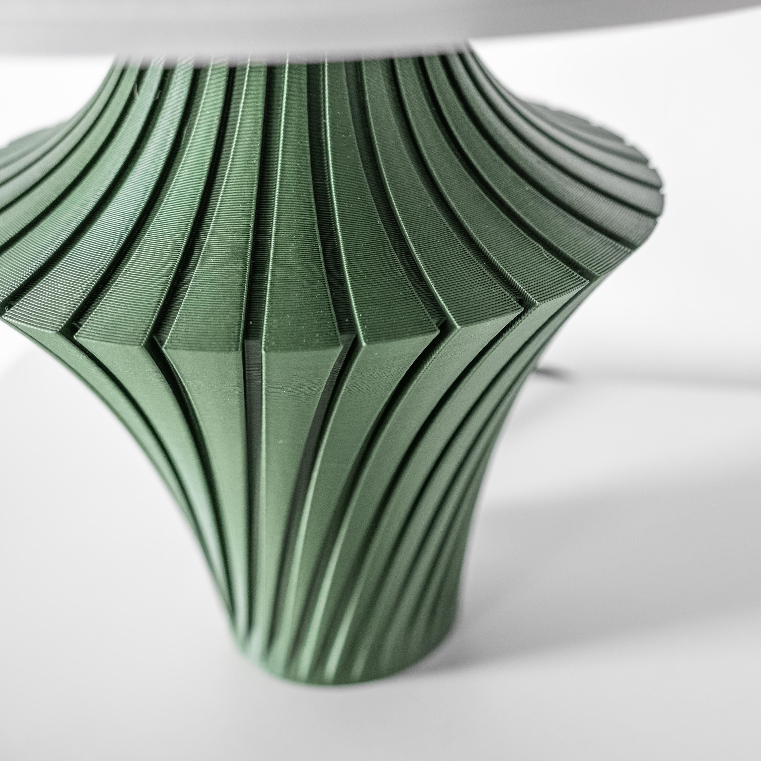 LUNU Lamp – 3D Printed Sculptural Table Lamp, Forest Green Twisted Fin Form (etsy image id: 7913118257)