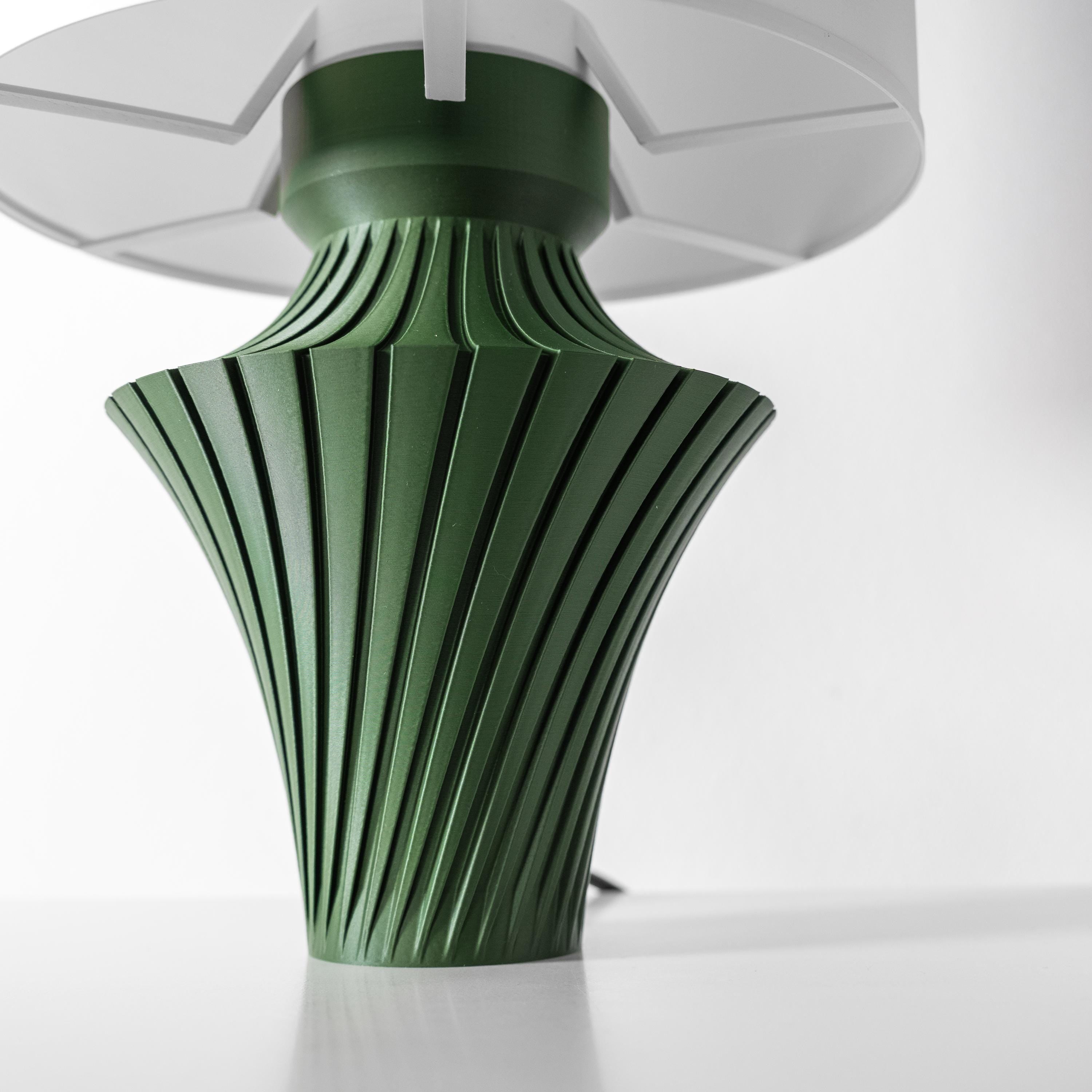 LUNU Lamp – 3D Printed Sculptural Table Lamp, Forest Green Twisted Fin Form (etsy image id: 7913118265)