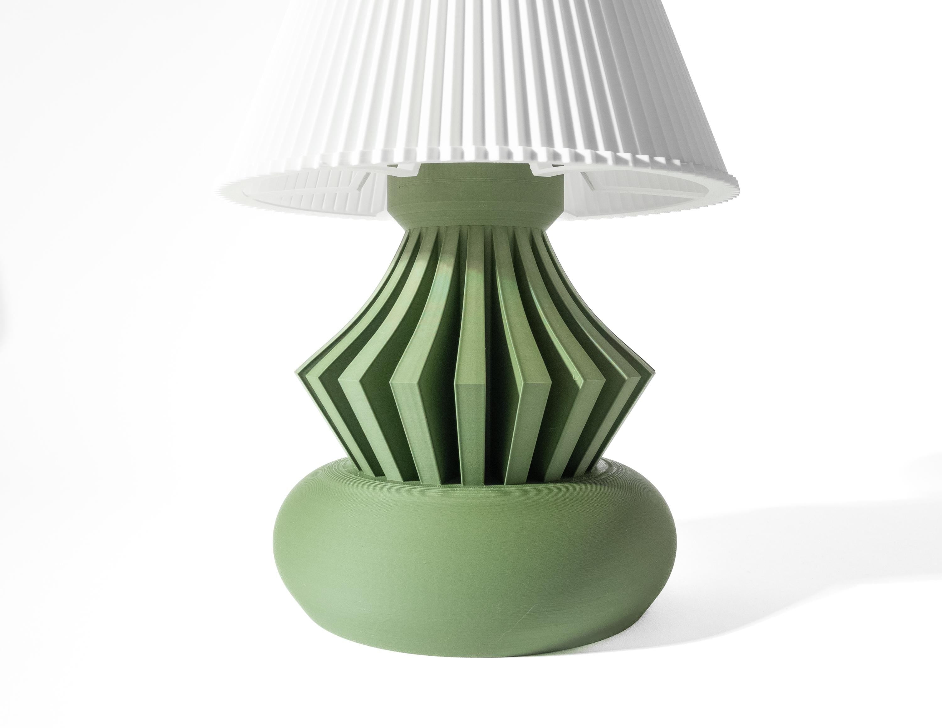 ODON Sculptural 3D Printed Lamp – Sage Green Origami Fins, Torus Base (Bulb Included) (etsy image id: 7913128069)