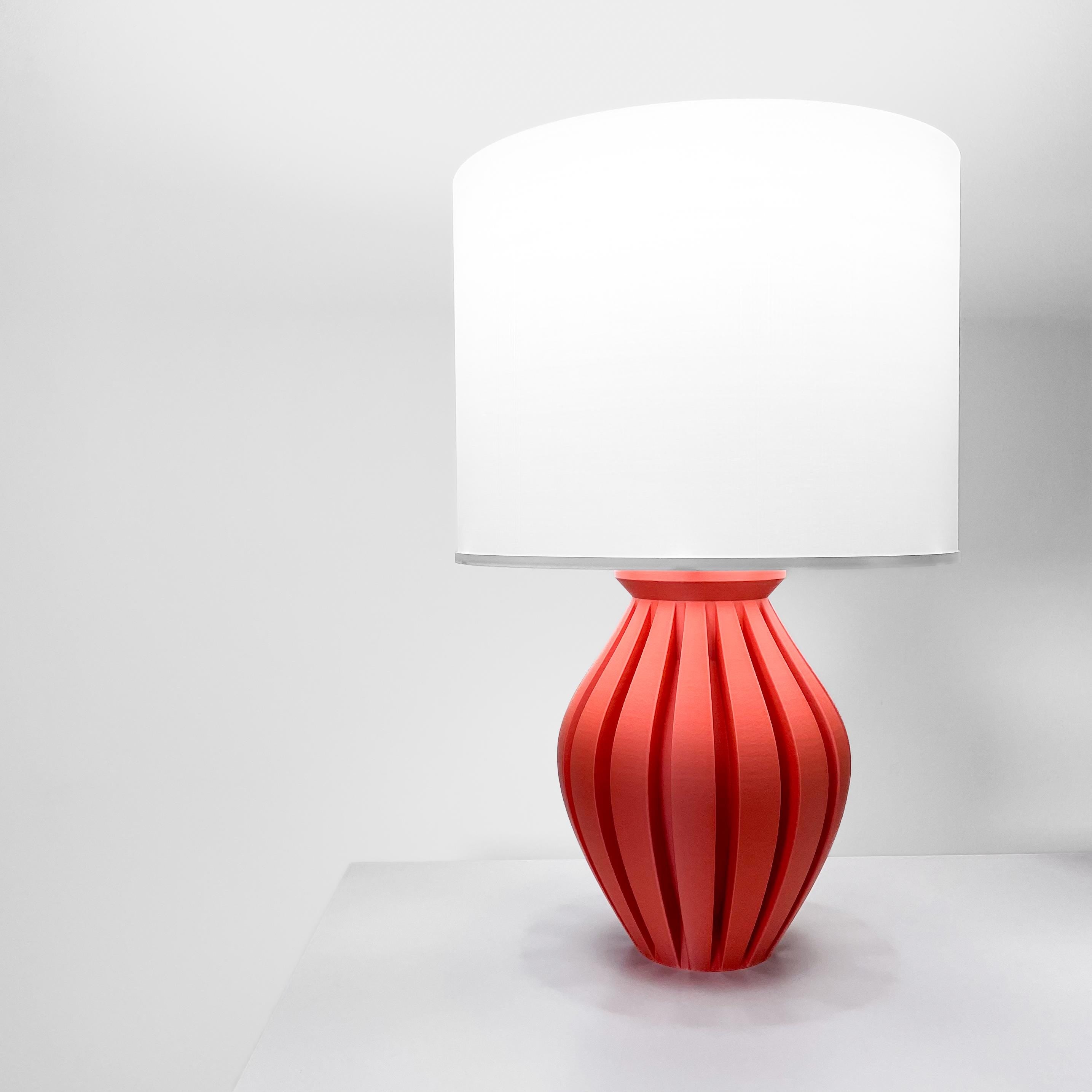 OKOMI 3D Printed Sculptural Lamp – Ribbed Vase Form, Coral Red Art Lamp (etsy image id: 7913132523)