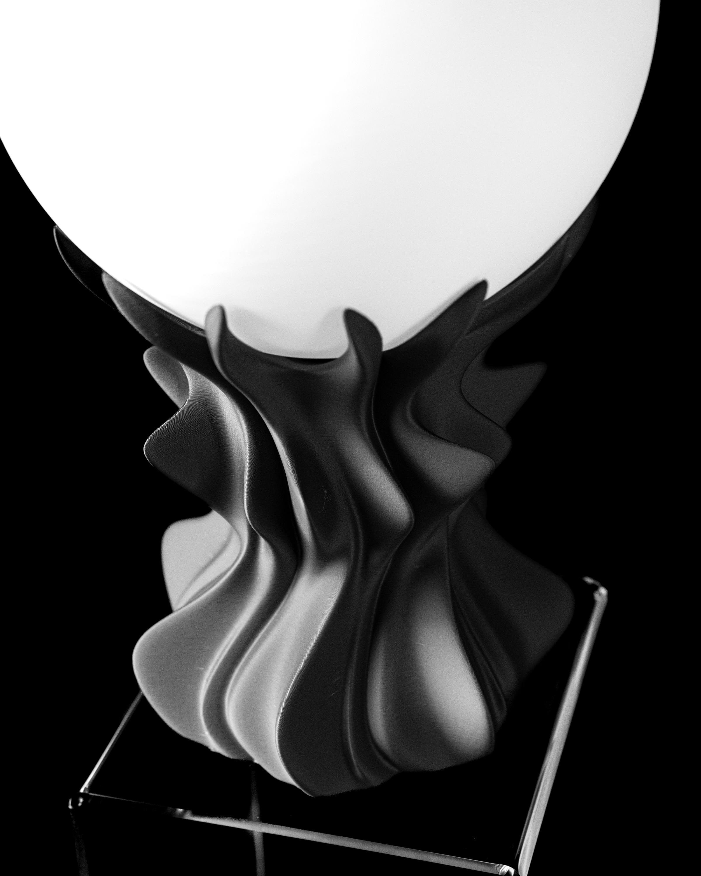 ORB 3D Printed Lamp – Sculptural Flame Wave Base, Globe Shade (LED Bulb Included) (etsy image id: 7913136949)