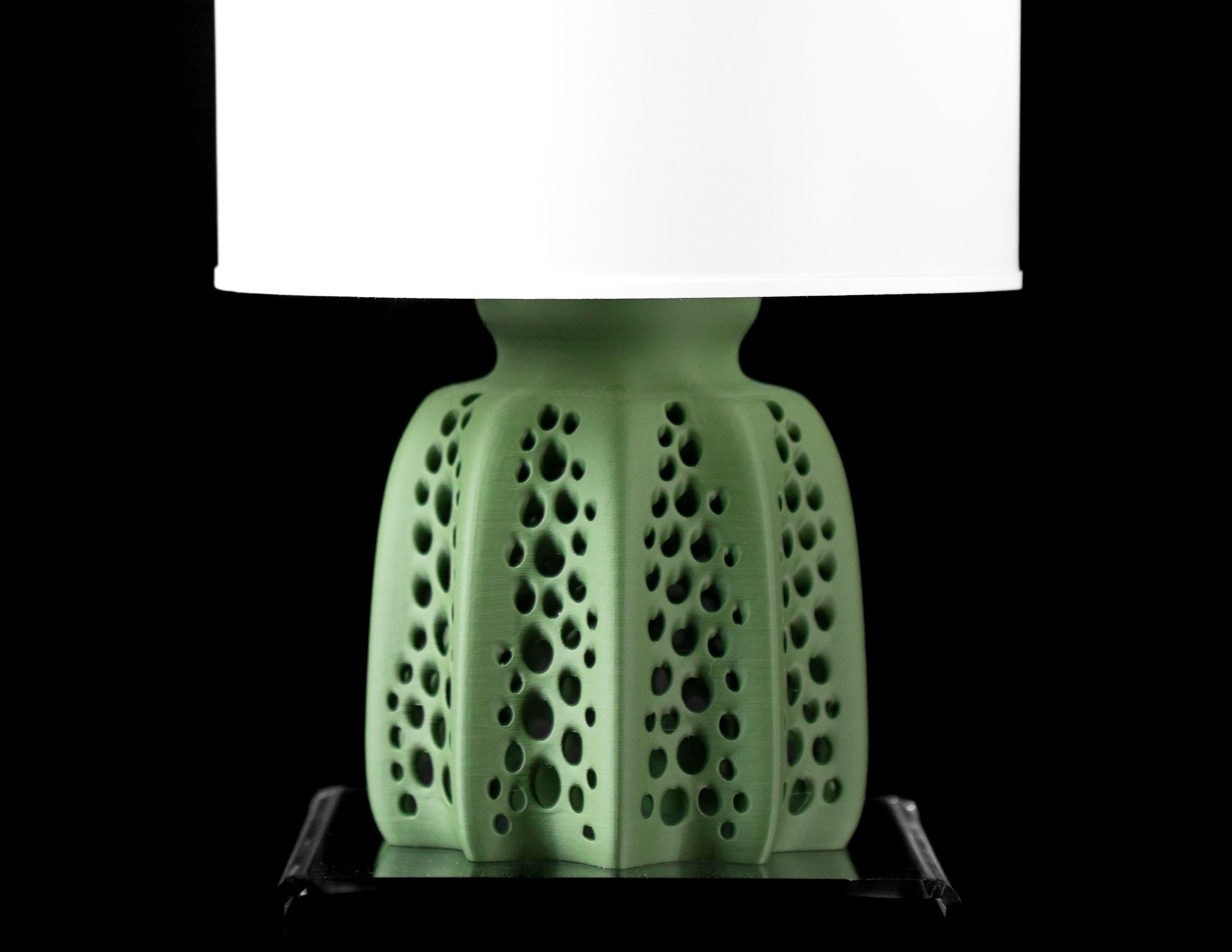 SEAFRONT 02 - 3D Printed Sculptural Table Lamp – Sage Green Perforated Faceted Form (Bulb Included) (etsy image id: 7913222729)