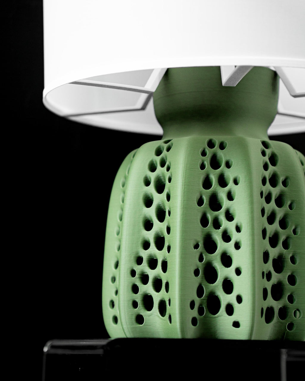 SEAFRONT 02 - 3D Printed Sculptural Table Lamp – Sage Green Perforated Faceted Form (Bulb Included) (etsy image id: 7913222913)