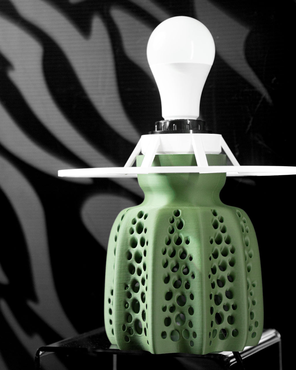 SEAFRONT 02 - 3D Printed Sculptural Table Lamp – Sage Green Perforated Faceted Form (Bulb Included) (etsy image id: 7913222961)
