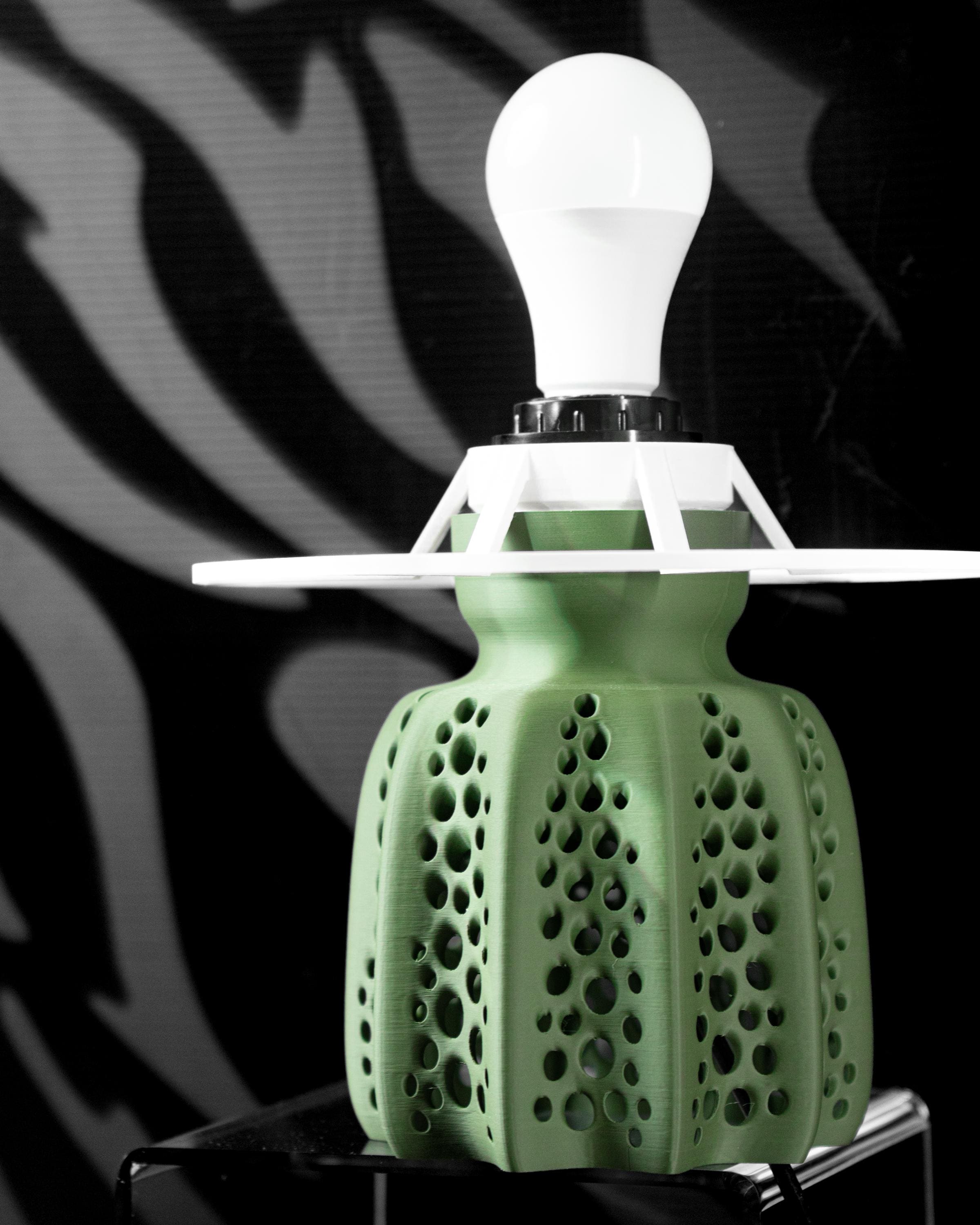 SEAFRONT 02 - 3D Printed Sculptural Table Lamp – Sage Green Perforated Faceted Form (Bulb Included) (etsy image id: 7913222961)