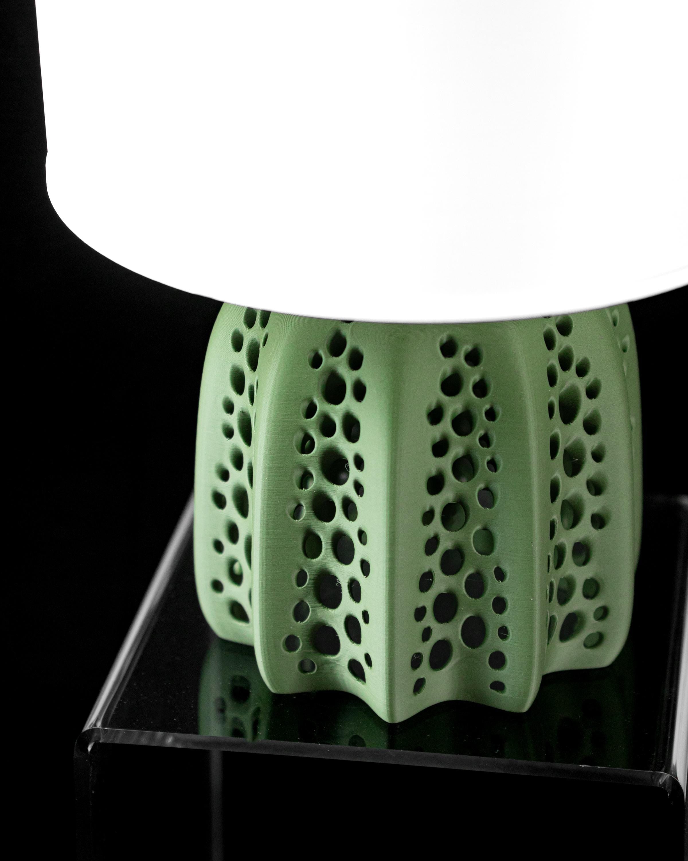 SEAFRONT 02 - 3D Printed Sculptural Table Lamp – Sage Green Perforated Faceted Form (Bulb Included) (etsy image id: 7913222963)