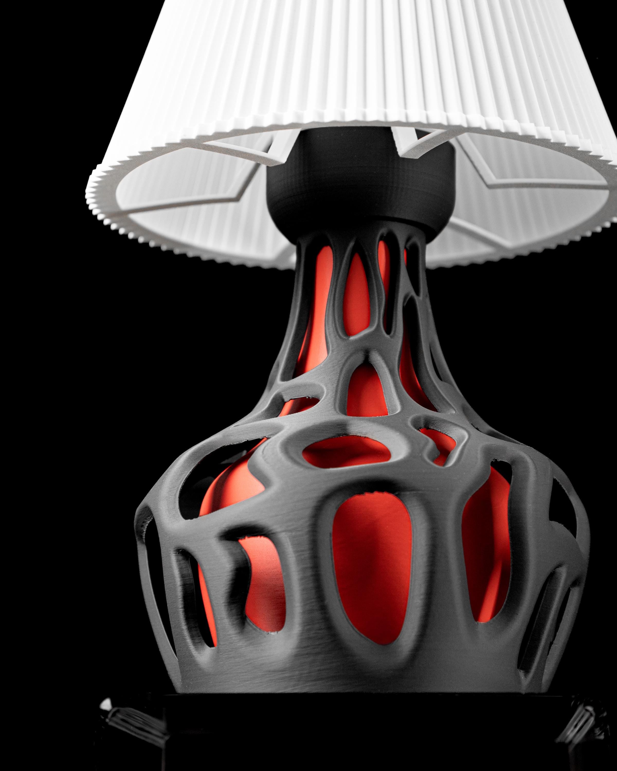 SLIME 3D Printed Voronoi Table Lamp – Organic Black Base, Red Inner Glow Bedside Light (etsy image id: 7913243289)
