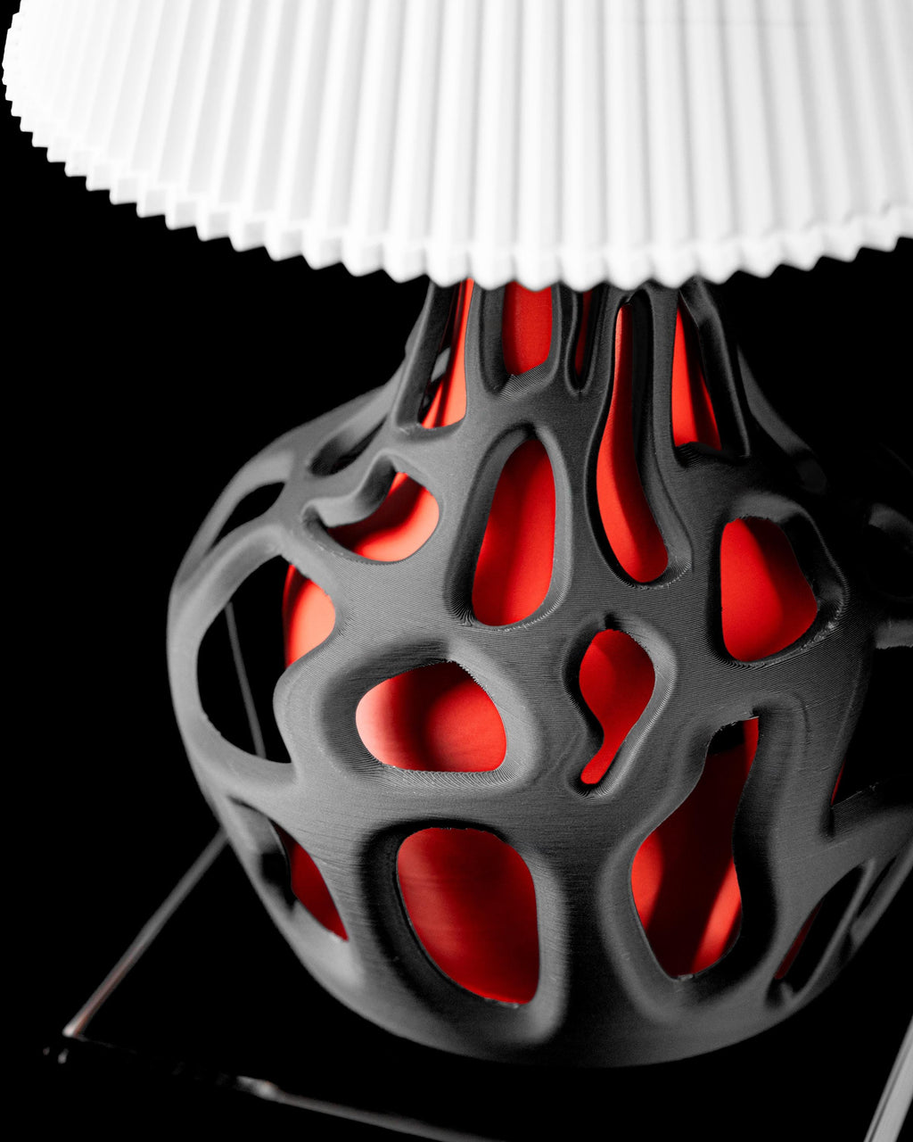 SLIME 3D Printed Voronoi Table Lamp – Organic Black Base, Red Inner Glow Bedside Light (etsy image id: 7913243305)